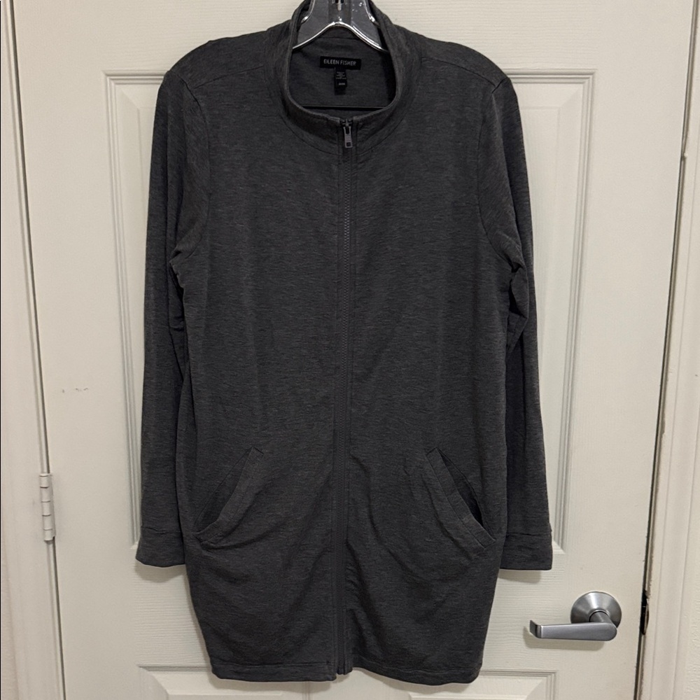 Eileen Fisher Heather Gray Full Zip Jacket.